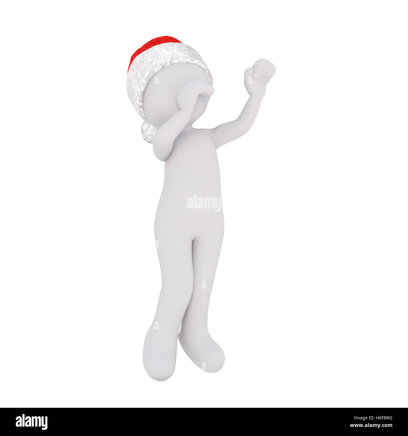 3D Mann tanzen mit roten und weißen Hut auf weißem Hintergrund Stockfoto