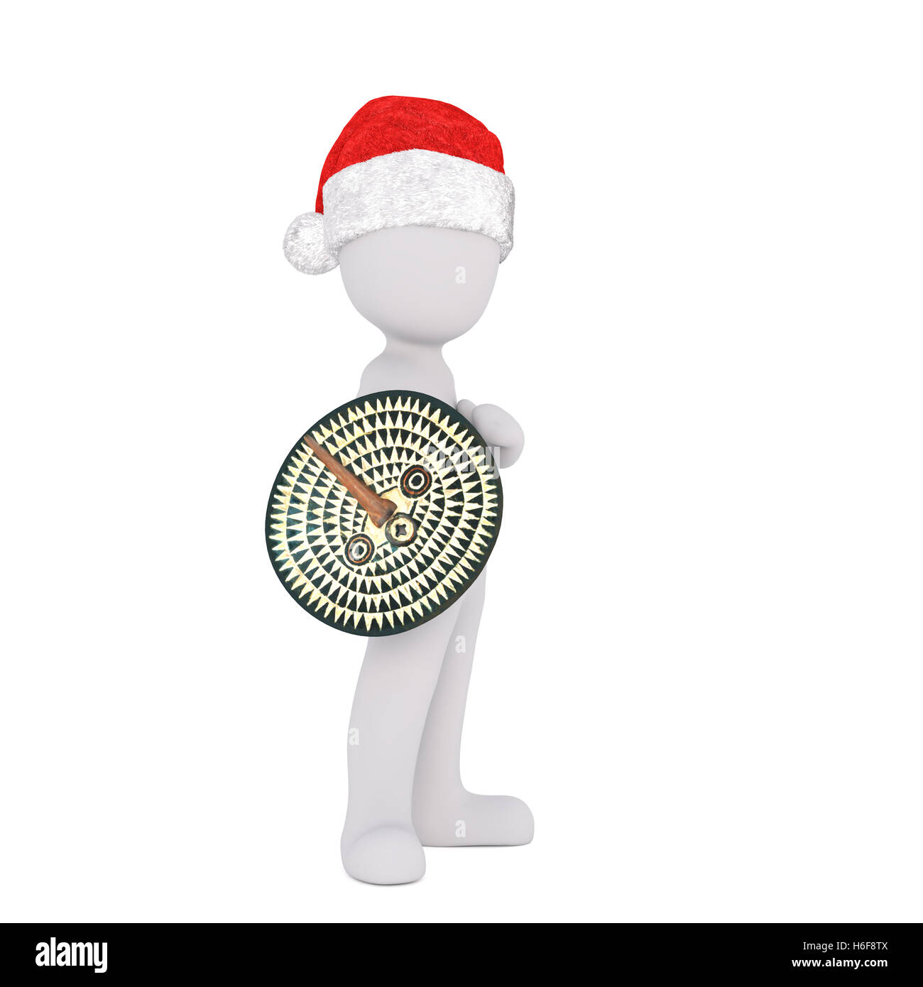 Stolz auf 3D Abbildung dargestellt steht mit Schild und trägt Weihnachtsmütze vor einem weißen Hintergrund Stockfoto