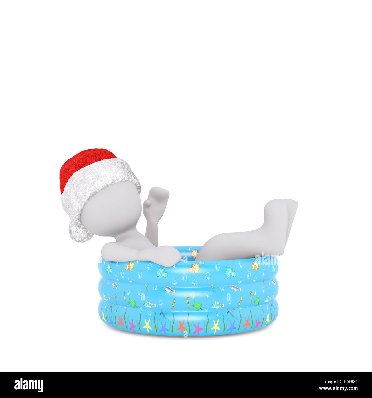 Einzelne 3D gerendert Abbildung Hut rot-weiße Weihnachten Urlaub während der Verlegung nach unten in blau Kunststoff Schwimmbecken über isola Stockfoto