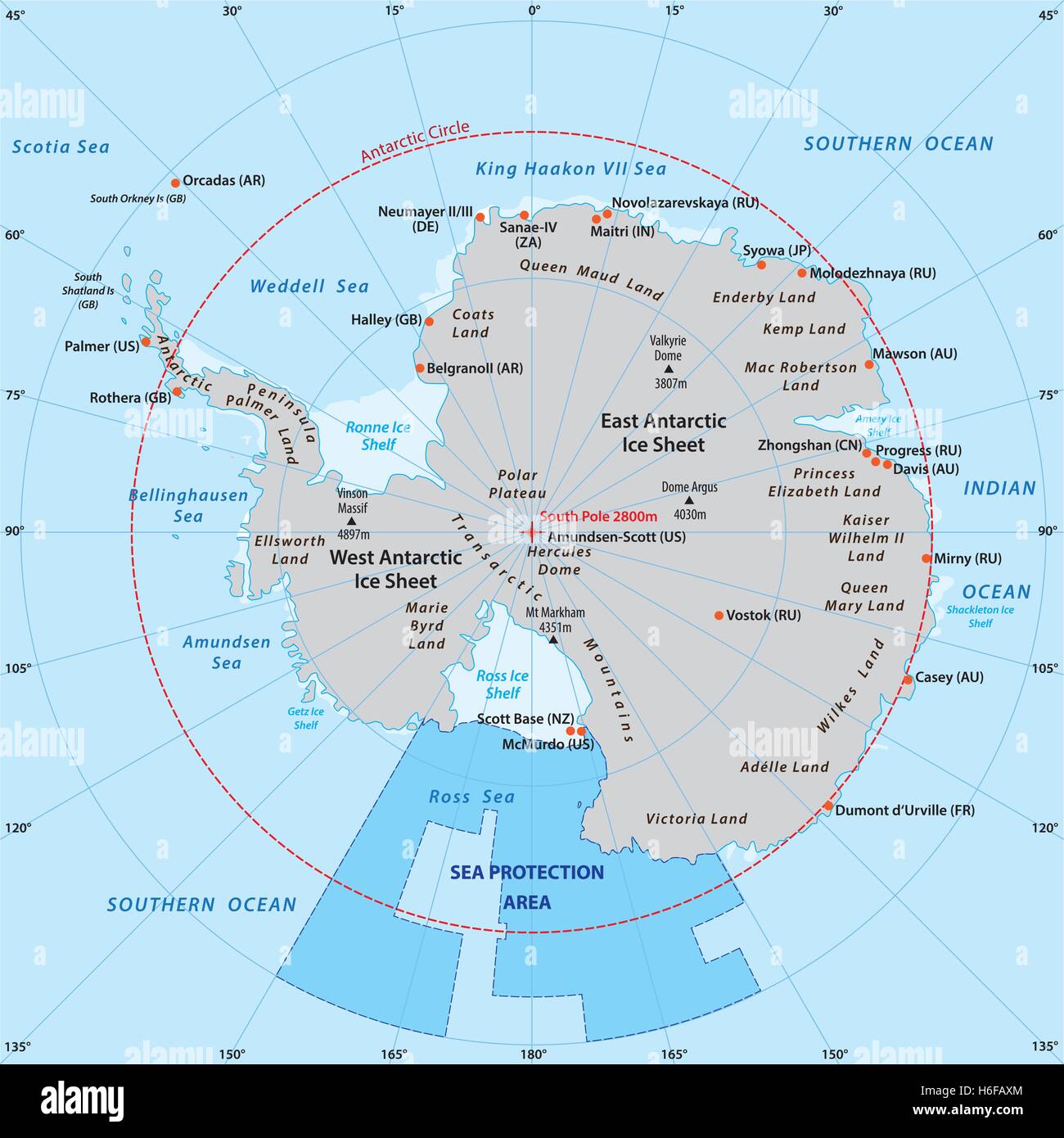 Karte der Antarktis mit dem neuen See-Schutz-Bereich in der Ross-See Stock Vektor