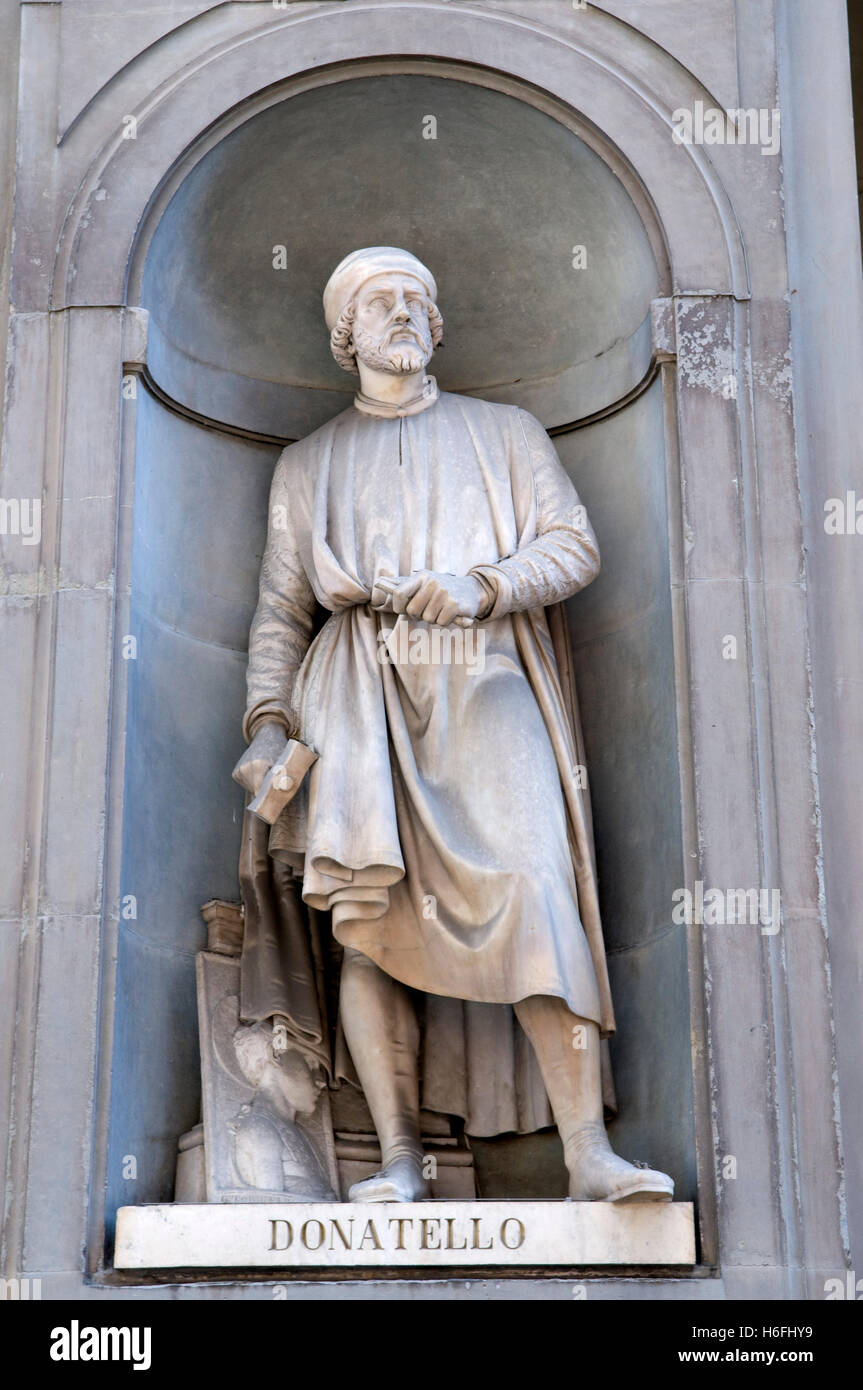 Statue von Donatello, Uffizien Kunstmuseum Galleria Degli Uffici, Florenz, Toskana, Italien, Europa Stockfoto