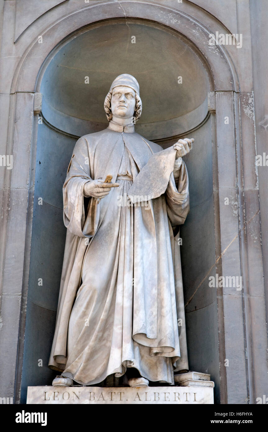 Statue von Leon Battista Alberti, Uffizien Kunstmuseum Galleria Degli Uffici, Florenz, Toskana, Italien, Europa Stockfoto