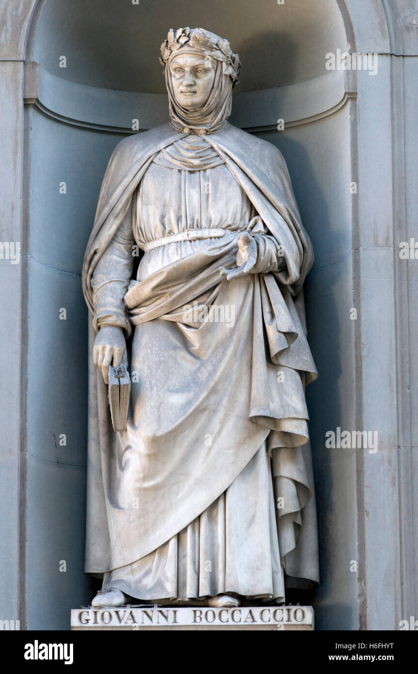 Statue von Giovanni Boccaccio, Uffizien Kunstmuseum Galleria Degli Uffici, Florenz, Toskana, Italien, Europa Stockfoto