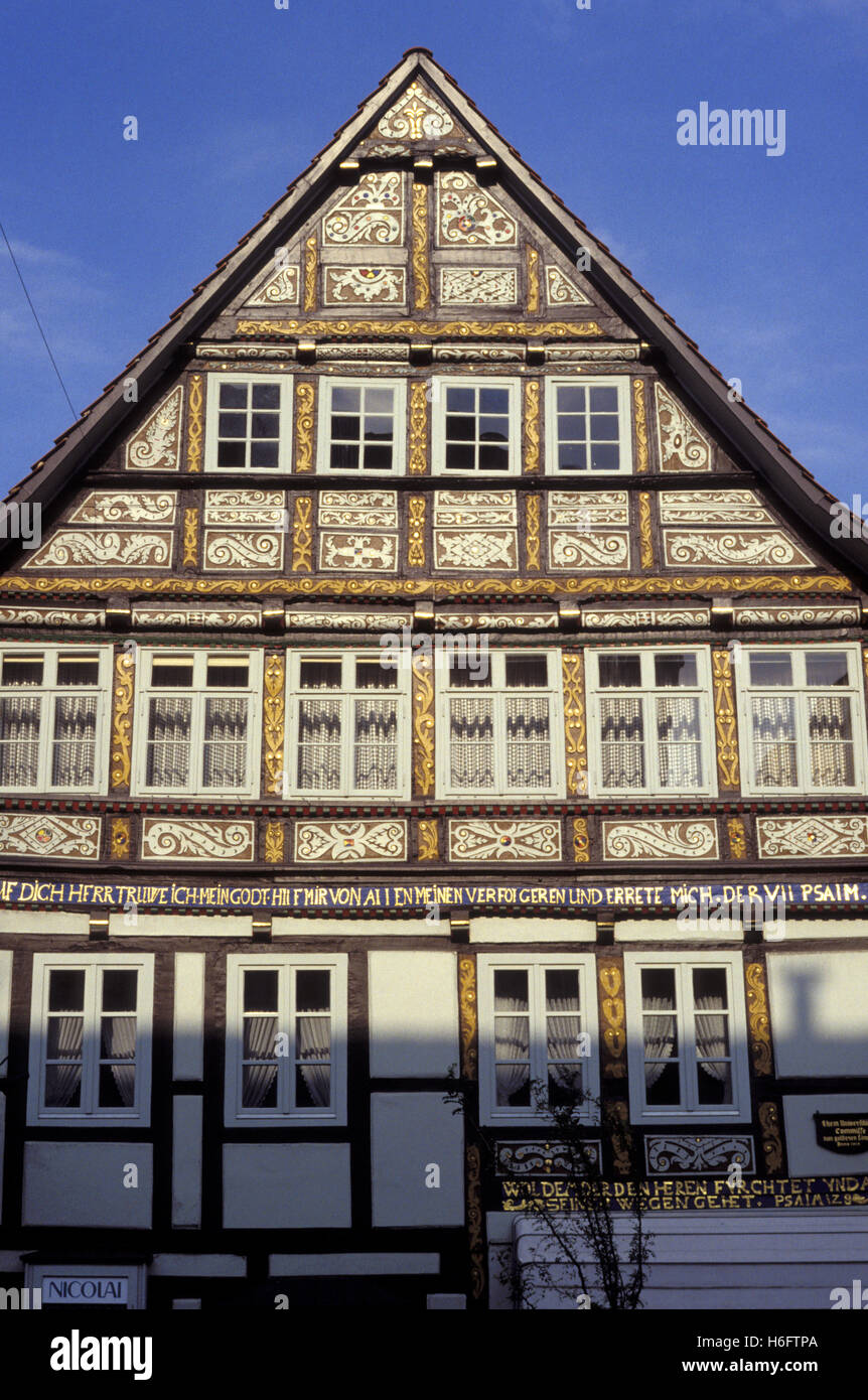 Deutschland, Niedersachsen, Rinteln, Haus im alten Teil der Stadt. Stockfoto
