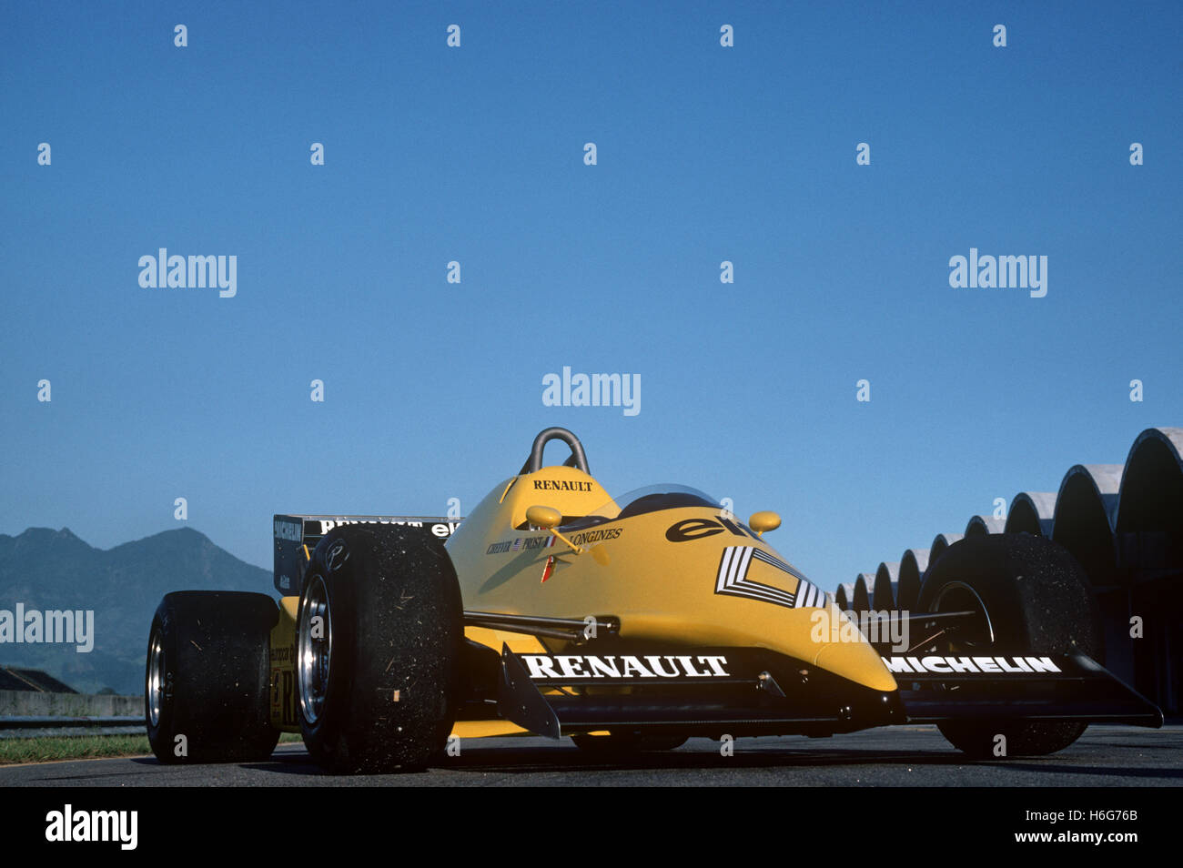 Renault Turbo F1 Auto während des Tests an Jacarepagua Stromkreis, Rio De Janeiro, Brasilien 1981 Stockfoto