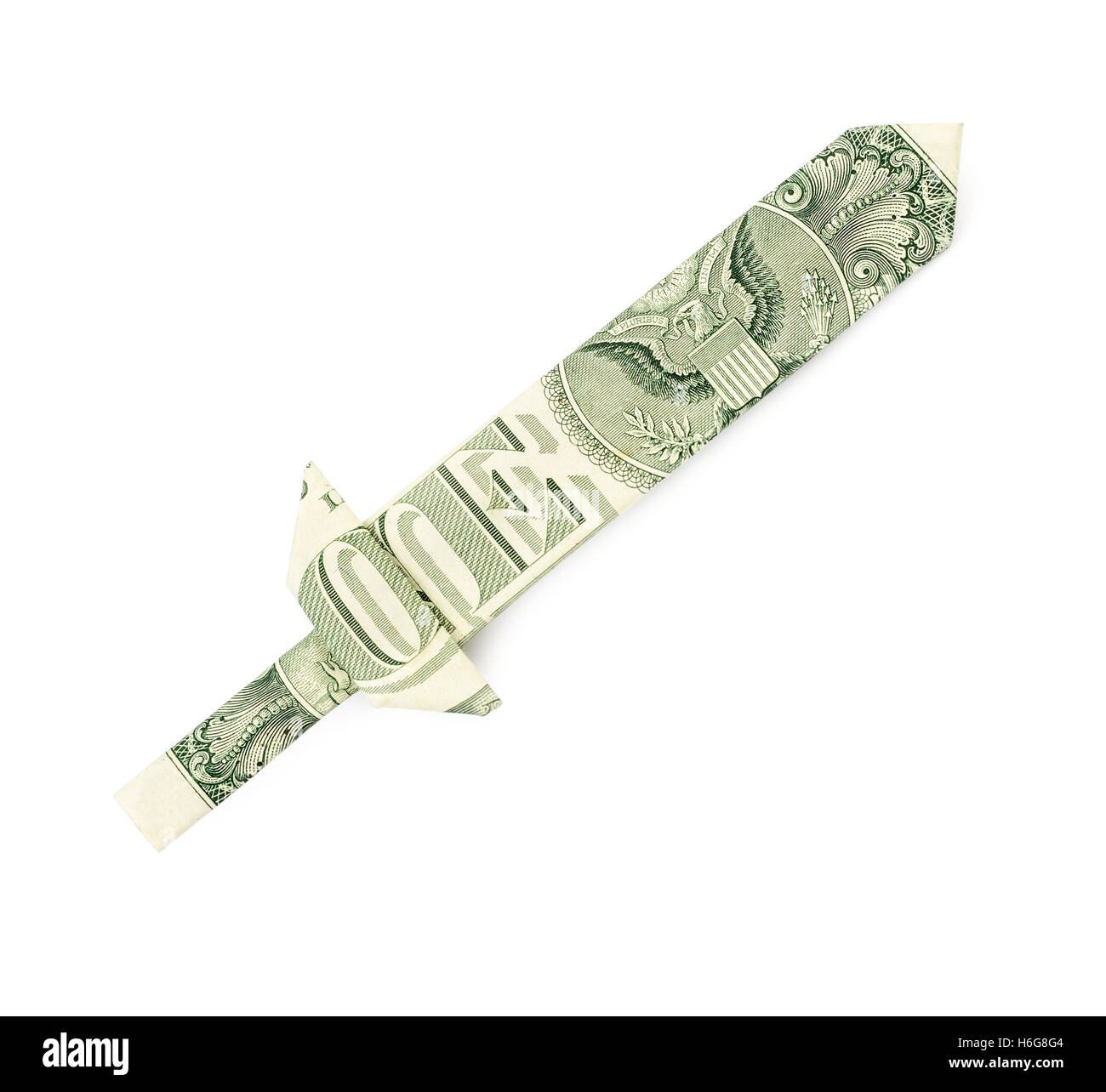 Dollar Origami Schwert isoliert auf weißem Hintergrund. Moneygami  Stockfotografie - Alamy
