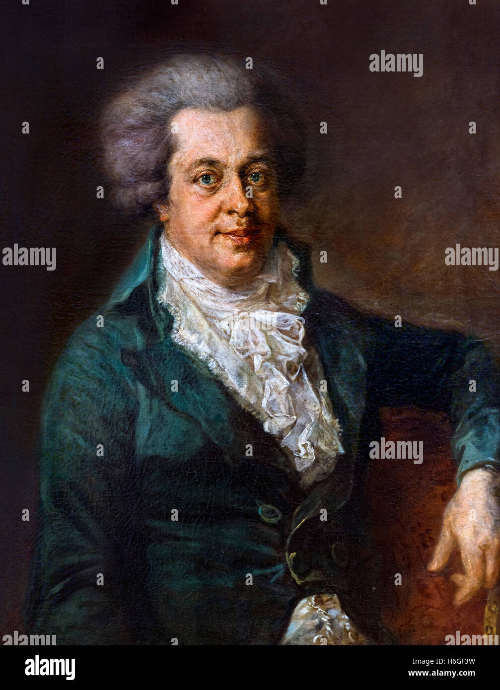 Mozart-Porträt. Wolfgang Amadeus Mozart (1756 – 1791) durch Johann Georg Edlinger, c.1790 Stockfoto