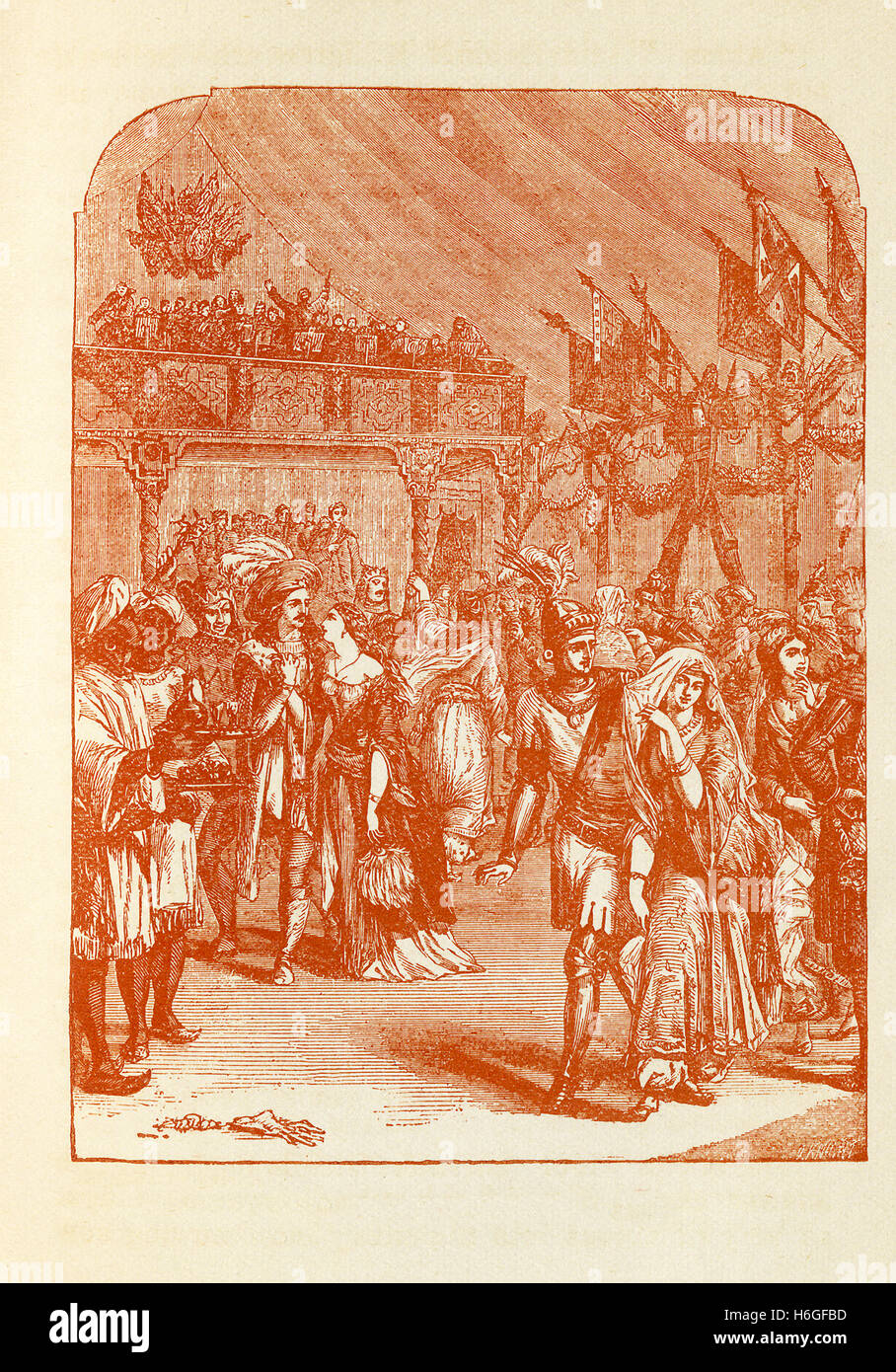 Die folgende Abbildung zeigt einen Maskenball. Es begleitet am 1890 s Kopie des Romans mit dem Titel "Zweimal erzählt Geschichten" des amerikanischen Schriftstellers Nathaniel Hawthorne (1804-1864). Stockfoto