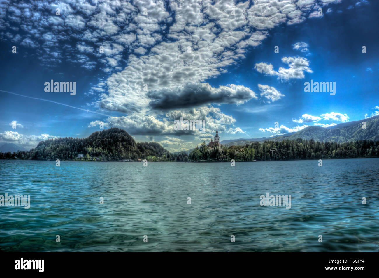 Schöne Landschaft der See Bled in Slowenien Stockfoto