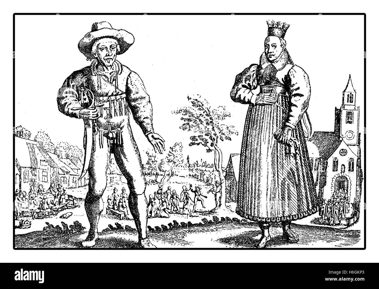 Deutschland, schwäbische Bauer Bräutigam und Braut, XVII Jahrhundert Kostüme und lifestyle Stockfoto
