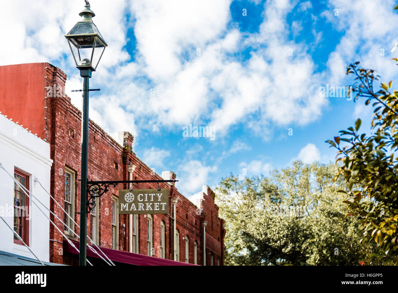 Melden Sie sich für die alte Stadt-Markt in der Innenstadt von Savannah Stockfoto
