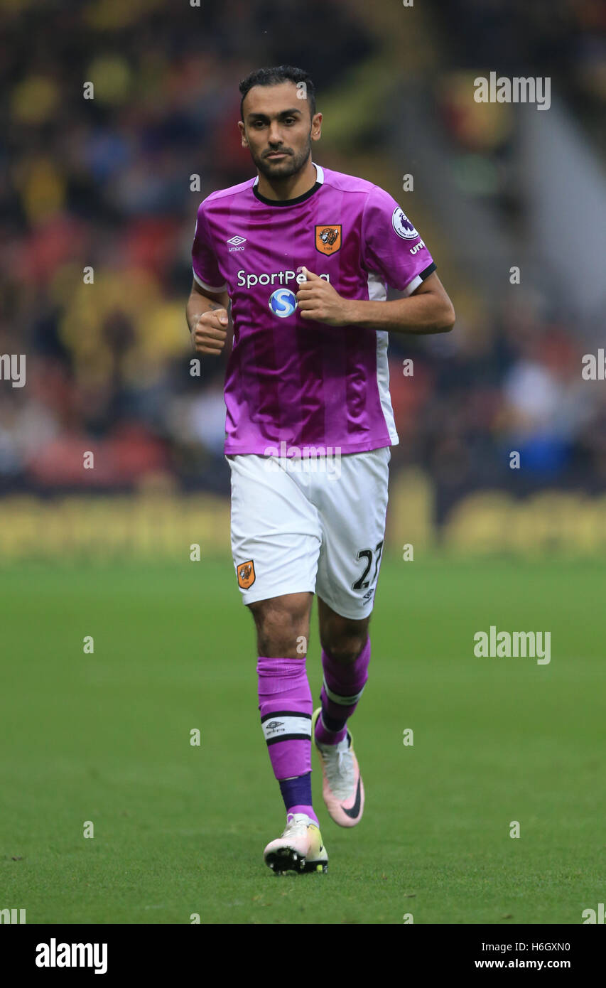 Hull City Ahmed Elmohamady während der Premier League match bei Vicarage Road, Watford. PRESSEVERBAND Foto. Bild Datum: Samstag, 29. Oktober 2016. Finden Sie unter PA Geschichte Fußball Watford. Bildnachweis sollte lauten: Nigel Französisch/PA Wire. Einschränkungen: EDITORIAL verwenden nur keine unbefugten Audio, Video, Daten, Spielpläne, Verbandsliga/Logos oder "live"-Dienste. Im Spiel Onlinenutzung beschränkt auf 75 Bilder, keine video Emulation. Keine Verwendung in Wetten, Spiele oder Vereinsspieler/Liga/Einzelpublikationen. Stockfoto