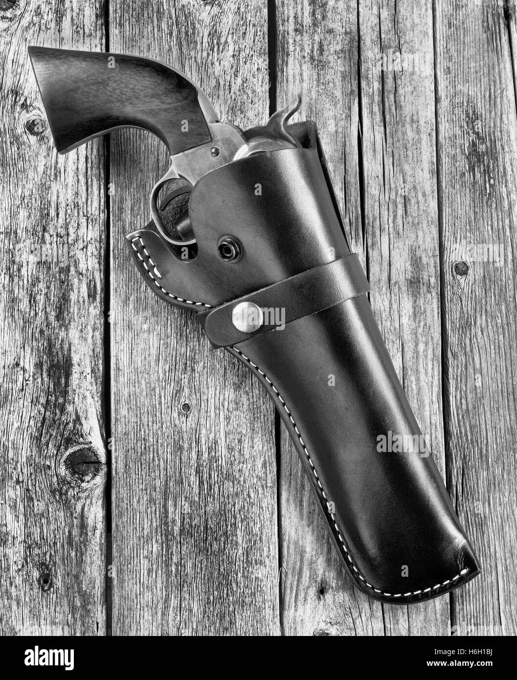 American Cowboy 45 Pistole in schwarz und weiß. Stockfoto