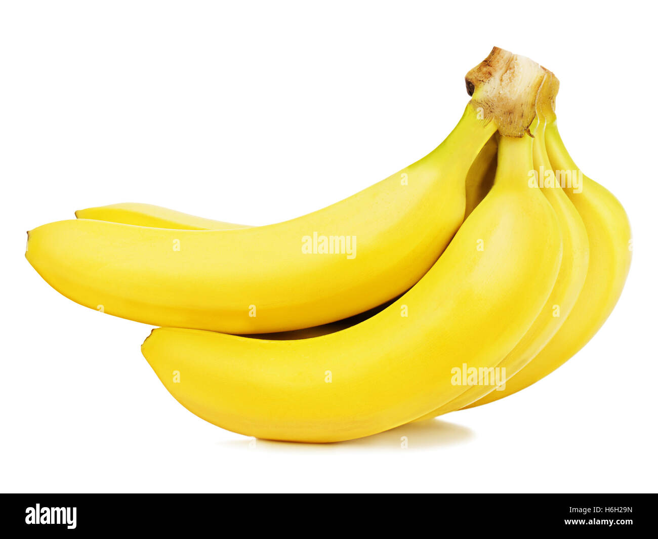 Haufen von reifen Bananen isoliert auf weißem Hintergrund. Stockfoto