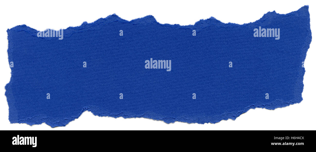 Textur des violett blau Faserpapier mit zerrissenen Kanten. Isoliert auf weißem Hintergrund. Mit 1600dpi mit einer professionellen shold gescannt Stockfoto