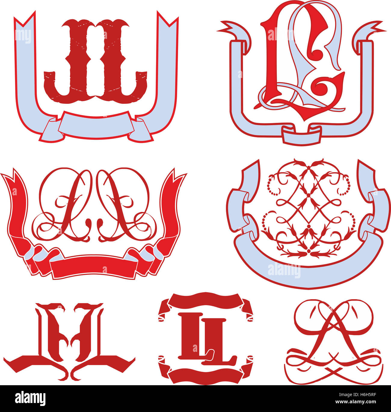 Reihe von LL Monogramme und dekorative Emblem Vorlagen mit zwei Buchstaben LL. Vector Collection. Stockfoto