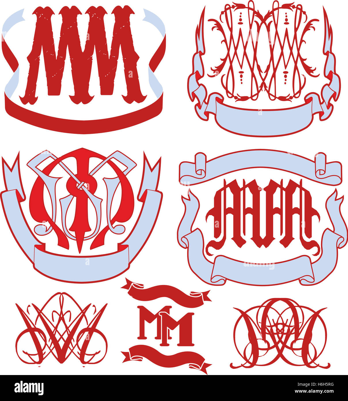 Satz von MM Monogramme und dekorative Emblem Vorlagen mit zwei Buchstaben MM. Vector Collection. Stockfoto