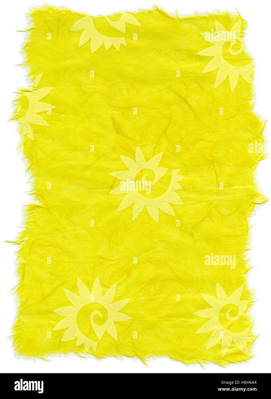 Textur des blauen Tupfen eingebettet in gelbem Reis-Papier mit einem Muster eine abstrakte Form, Verzierung der Oberfläche, als auch Stockfoto