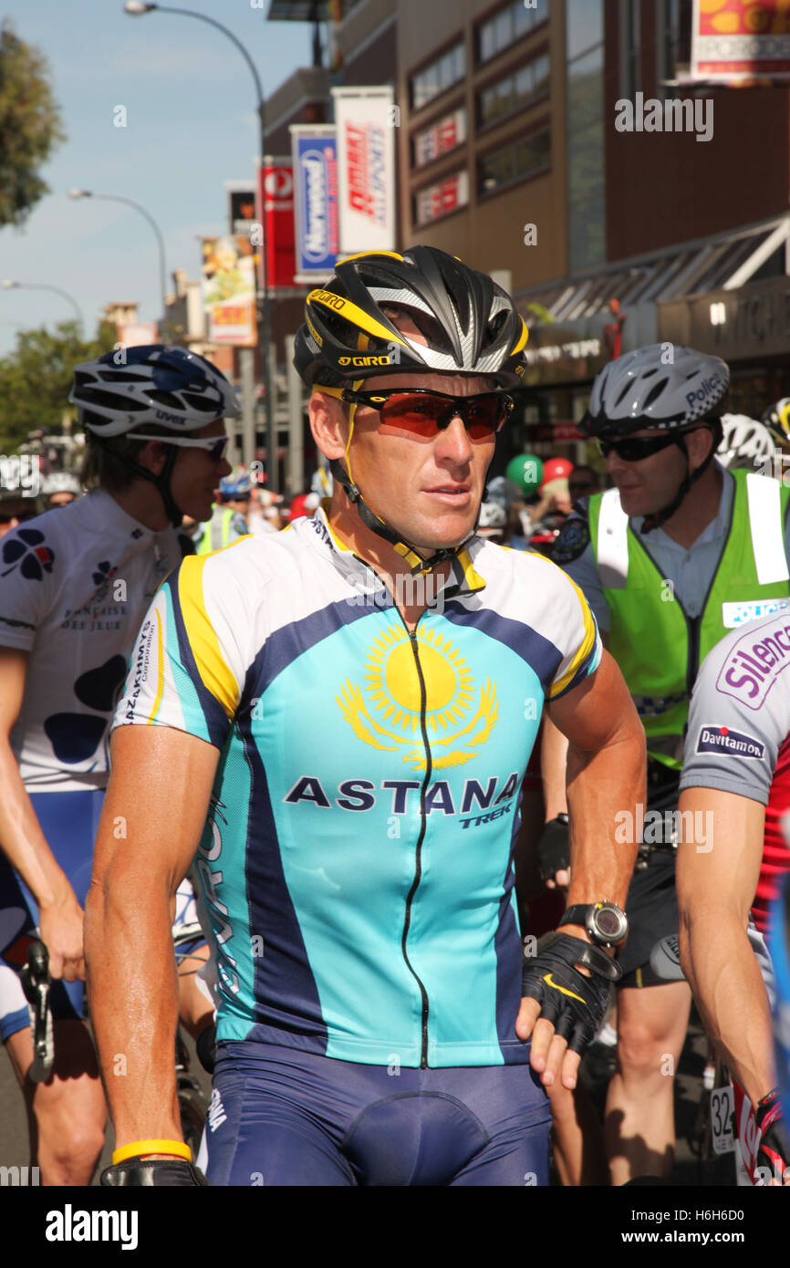 Lance Armstrong bei seinem Comeback-Tour 2009 Tour Down Under in Adelaide Australien Stockfoto