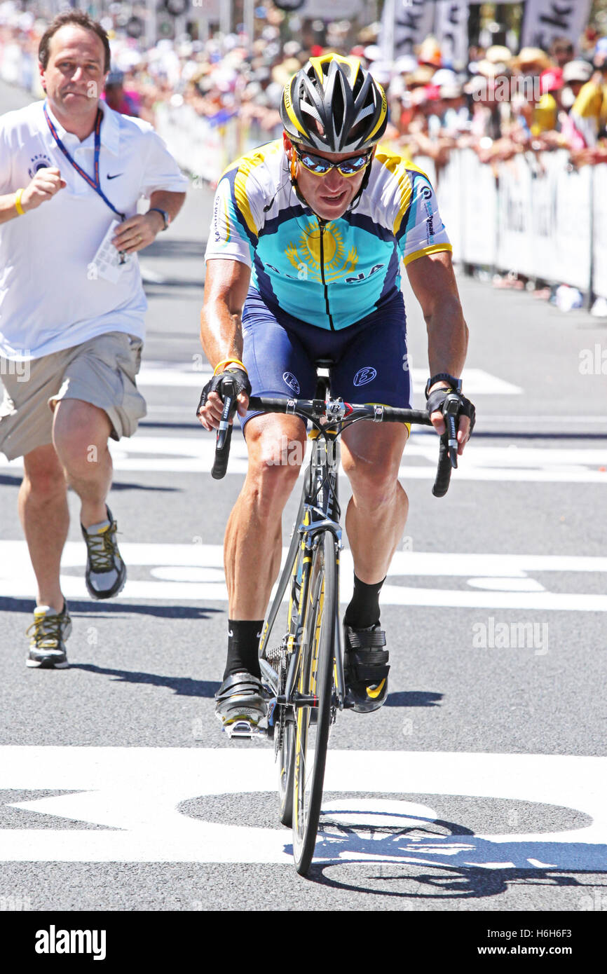 Lance Armstrong nach dem Wettkampf in Stufe 6 von 2009 Tour Down Under in Adelaide Australien Stockfoto