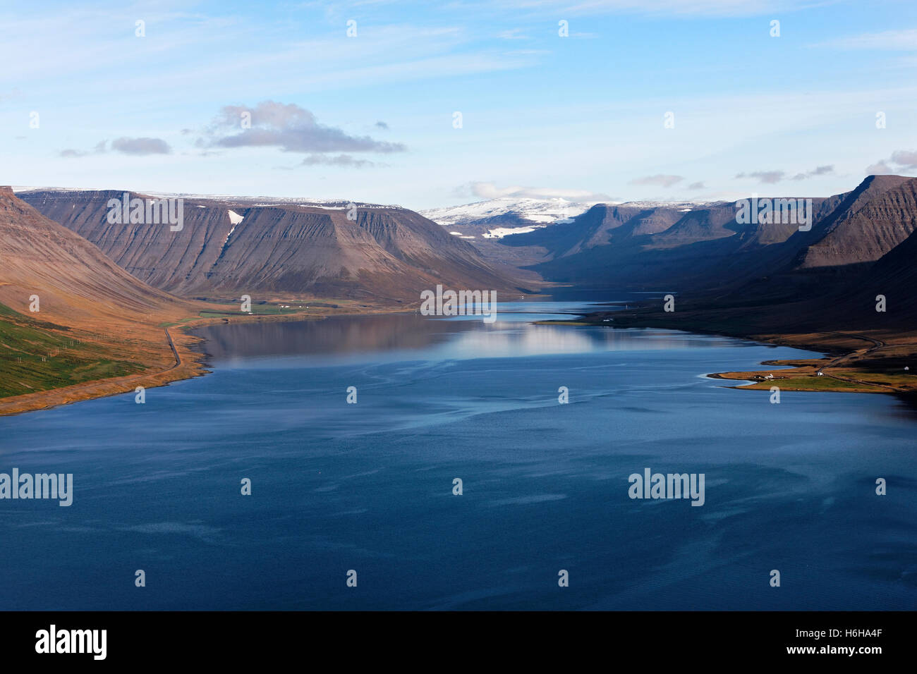Arnarfjord Landschaft, Westfjorde, Island, Nordatlantik, Europa Stockfoto