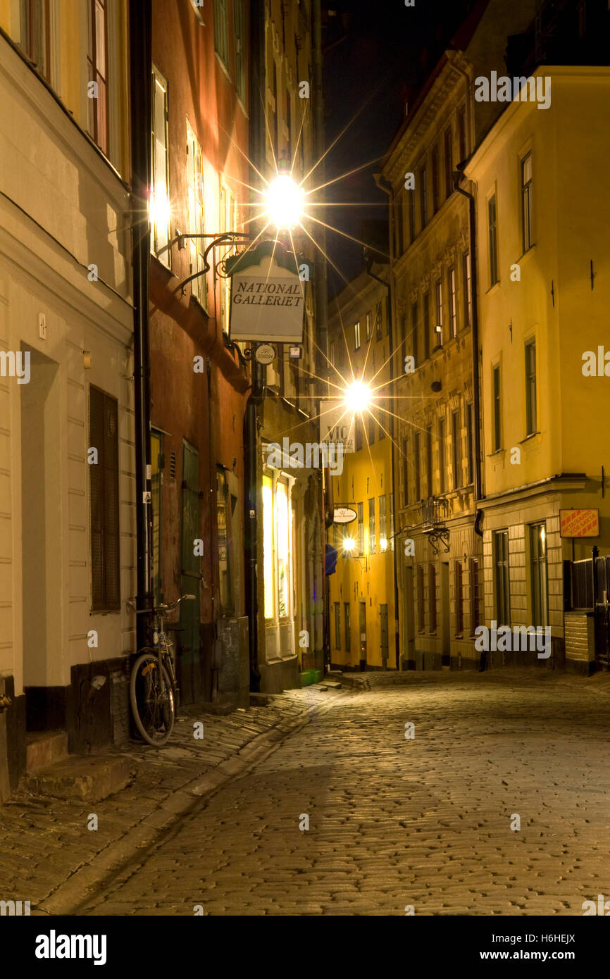 Altstadt Gamla Stan, Nachtaufnahme, Stockholm, Schweden, Skandinavien, Europa Stockfoto