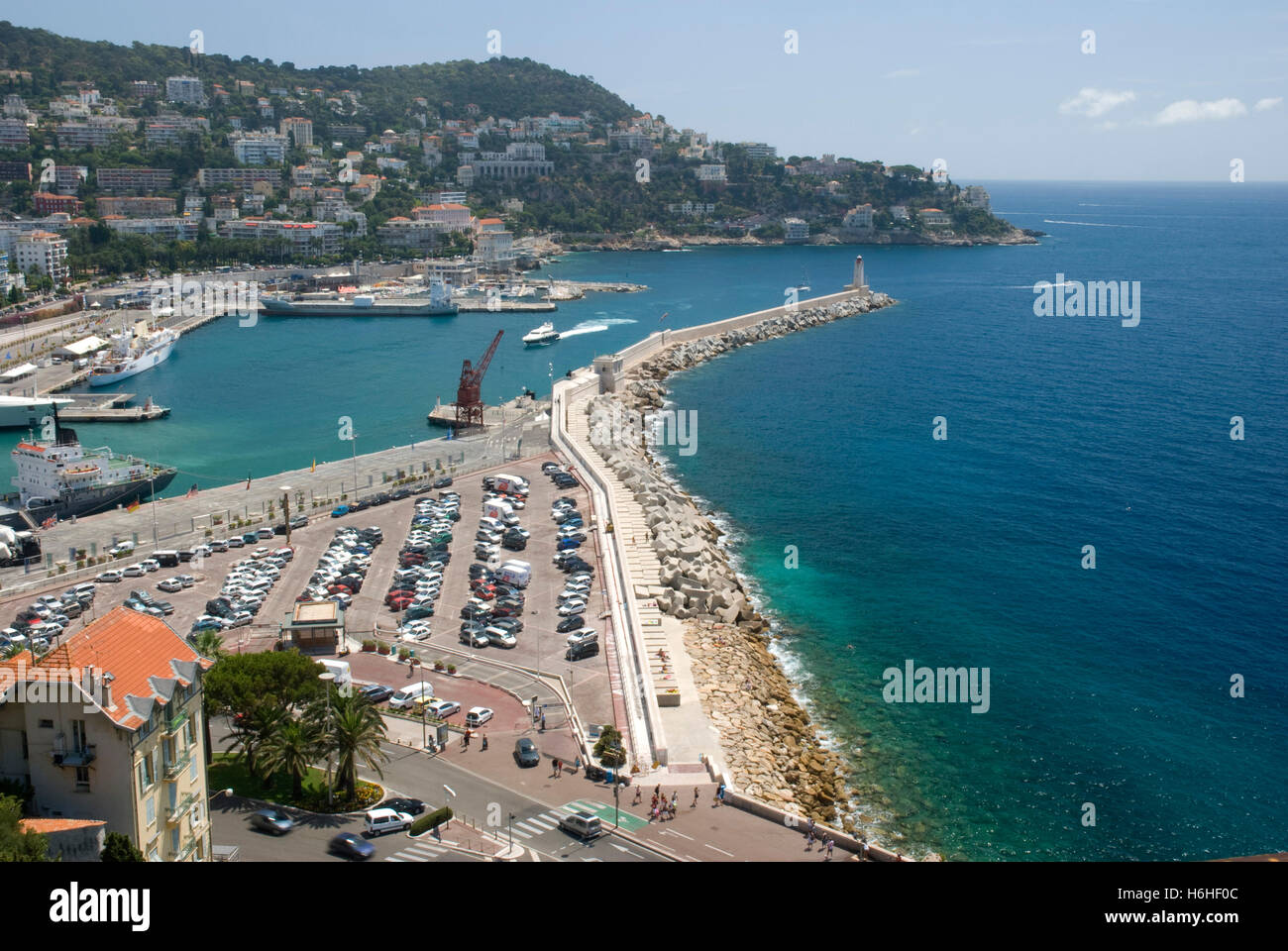 Blick von der Colline du Chateau den Hafen, Nizza, Cote d ' Azur, Provence-Alpes, Frankreich, Europa Stockfoto