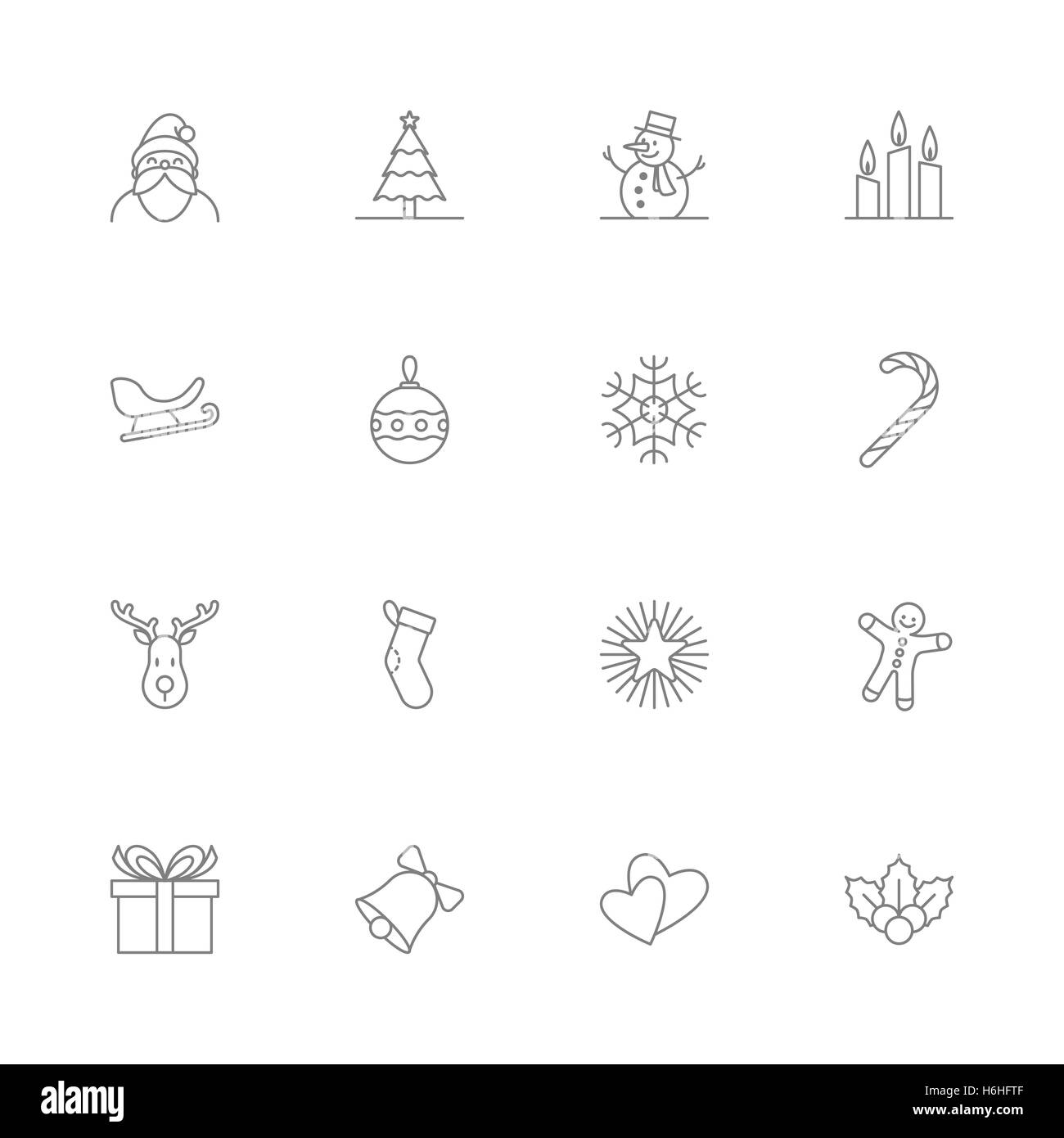 Weihnachten und Neujahr Symbolsatz Illustration - grauen Umriss Stockfoto
