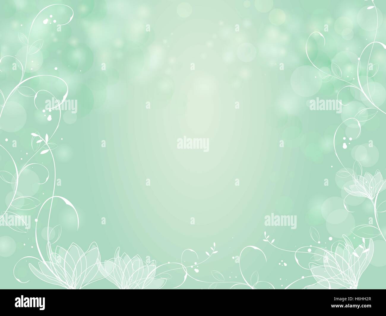 Farbverlauf grün Bokeh Hintergrund mit Grenze Lotus und Pflanzen Stock Vektor