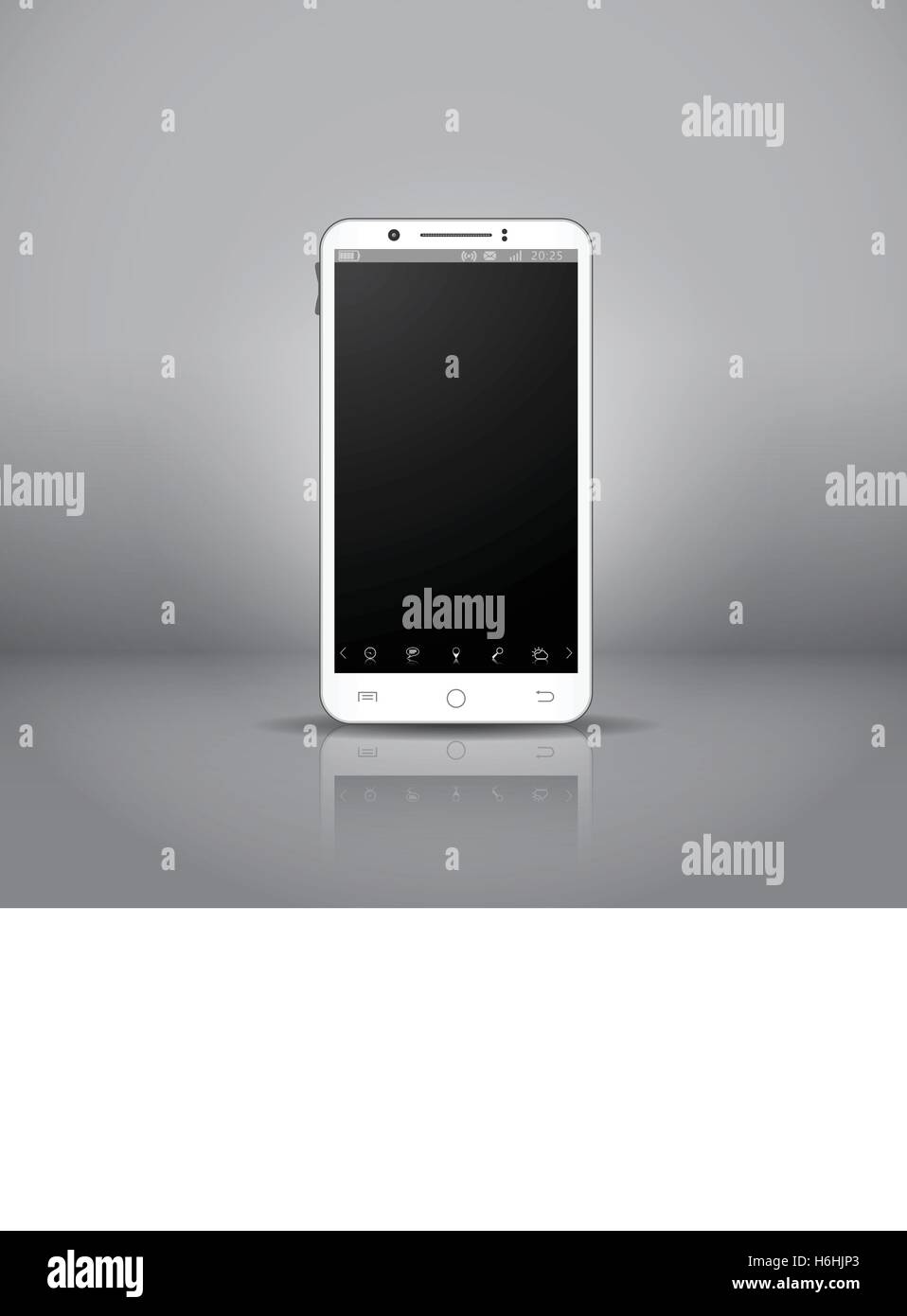 Weiße mobile Smartphone mit Touchpad und os-Schnittstelle im Showroom. Stock Vektor