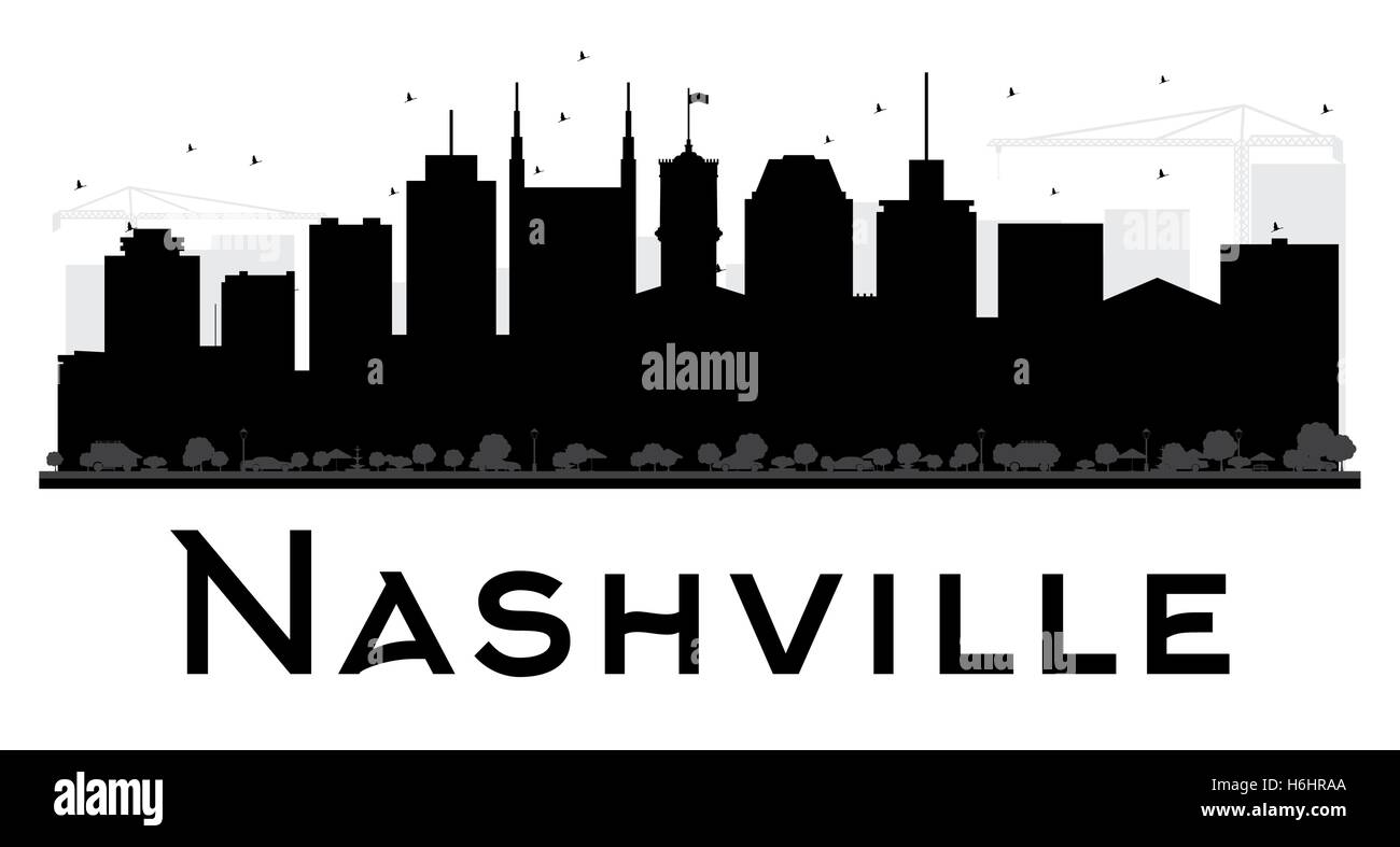 Nashville Skyline schwarz-weiß Stadtsilhouette. Vektor-Illustration. Einfache flache Konzept für Tourismus Präsentation, banner Stock Vektor