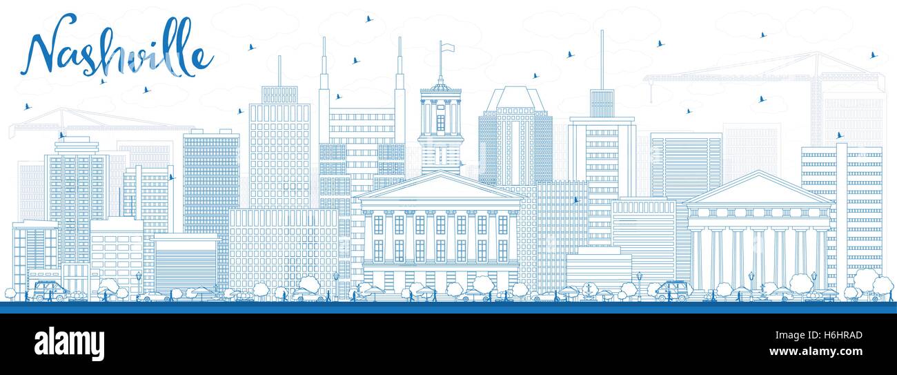 Umriss Nashville Skyline mit blauen Gebäude. Vektor-Illustration. Geschäftsreisen und Tourismus-Konzept mit moderner Architektur Stock Vektor