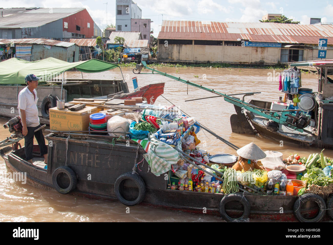 Berühmte Cai rang schwimmende Märkte am Fluß, Mekong-Delta, Vietnam Stockfoto