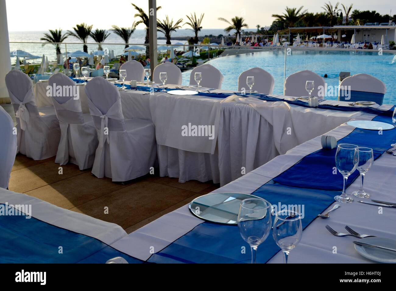 Hochzeitsempfang im King Evelthon Beach hotel Stockfoto