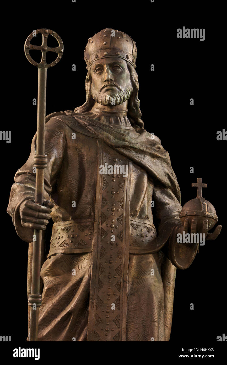 Statue von Kaiser Stefan Uros IV Dusan auch bekannt als Stefan Dusan Mighty (1308-1355) in Skopje, Mazedonien Stockfoto