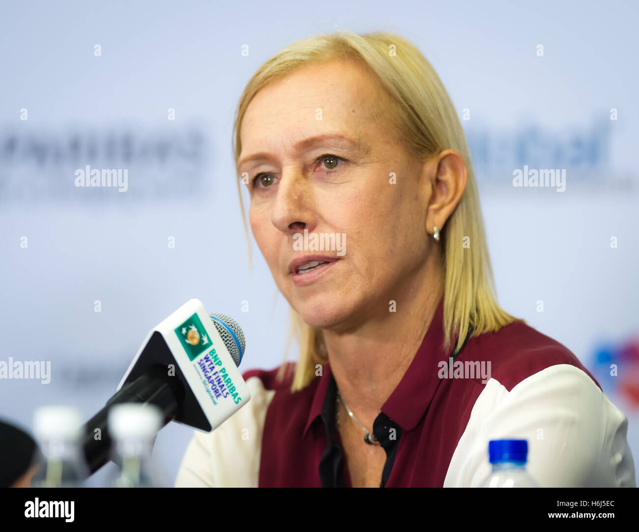 Singapur, Singapur. 29. Oktober 2016. Martina Navratilova im Gespräch mit den Medien auf 2016 WTA Finale Credit: Jimmie48 Fotografie/Alamy Live News Stockfoto