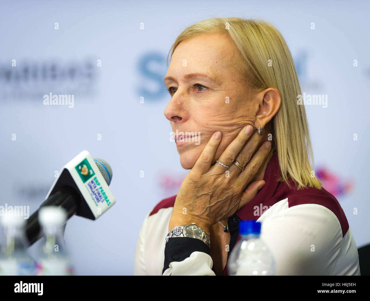 Singapur, Singapur. 29. Oktober 2016. Martina Navratilova im Gespräch mit den Medien auf 2016 WTA Finale Credit: Jimmie48 Fotografie/Alamy Live News Stockfoto