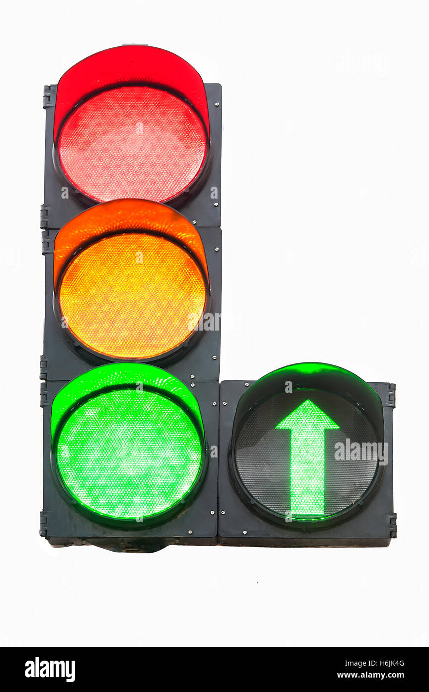 Isolierte Ampel auf weißem Hintergrund Stockfoto