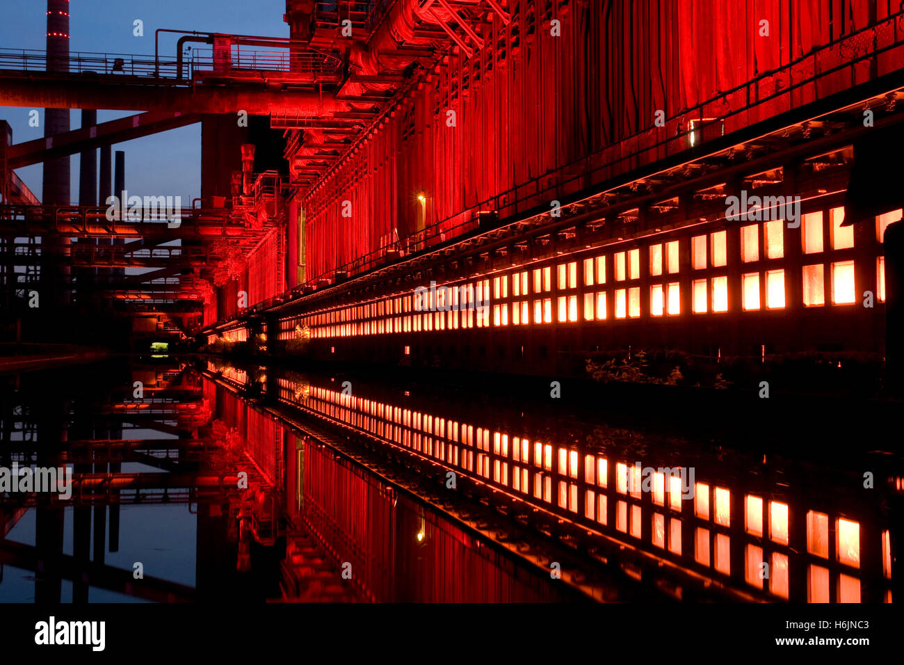 Nacht Schuss der Kokerei Zollverein, Kokerei, UNESCO-Weltkulturerbe, Route der Industriekultur Route der Industrie- Stockfoto