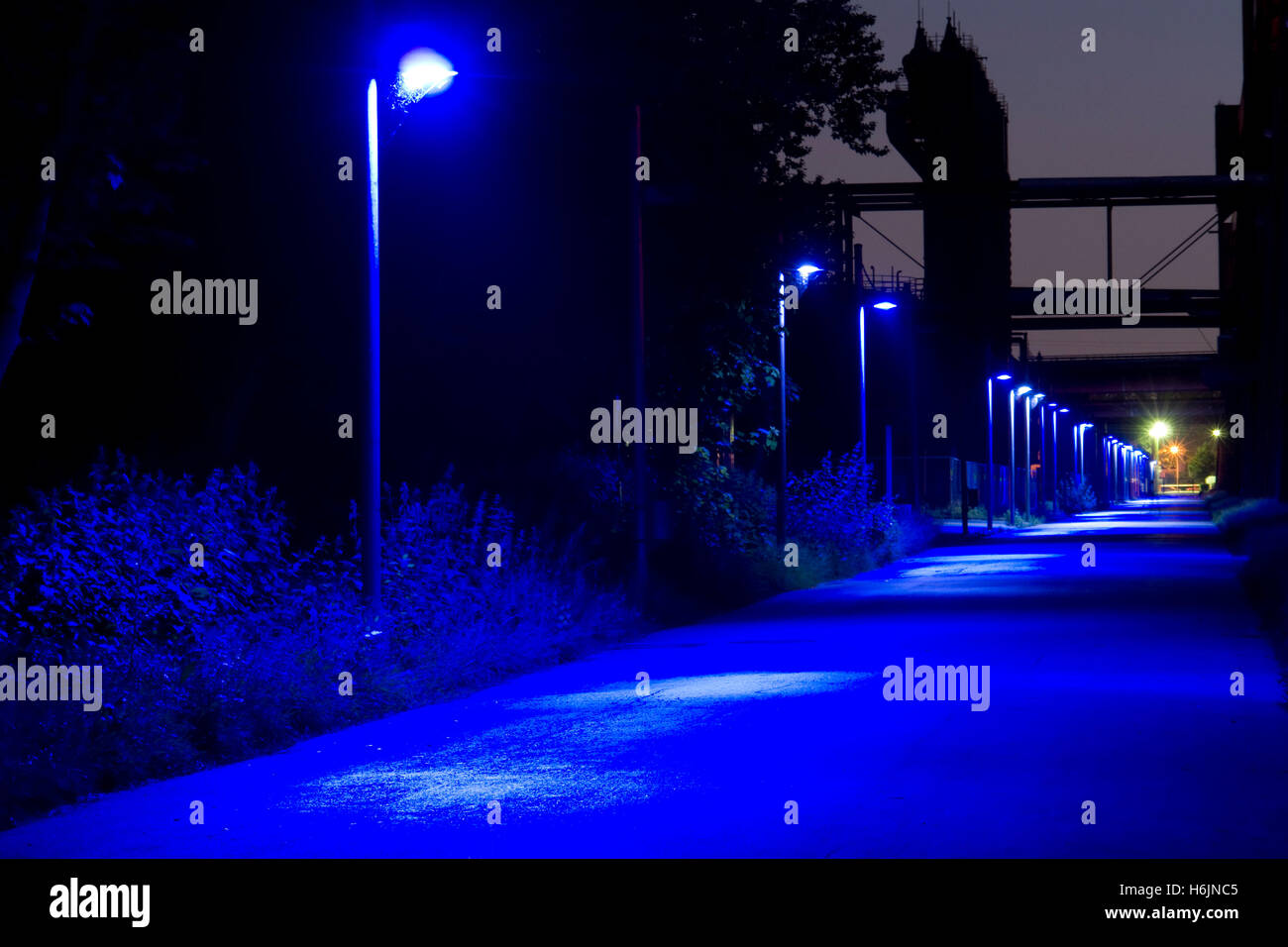 Weg mit Lichtinstallation auf der Kokerei Zollverein, Kokerei, UNESCO-Weltkulturerbe, Route der Industriekultur-Route Stockfoto