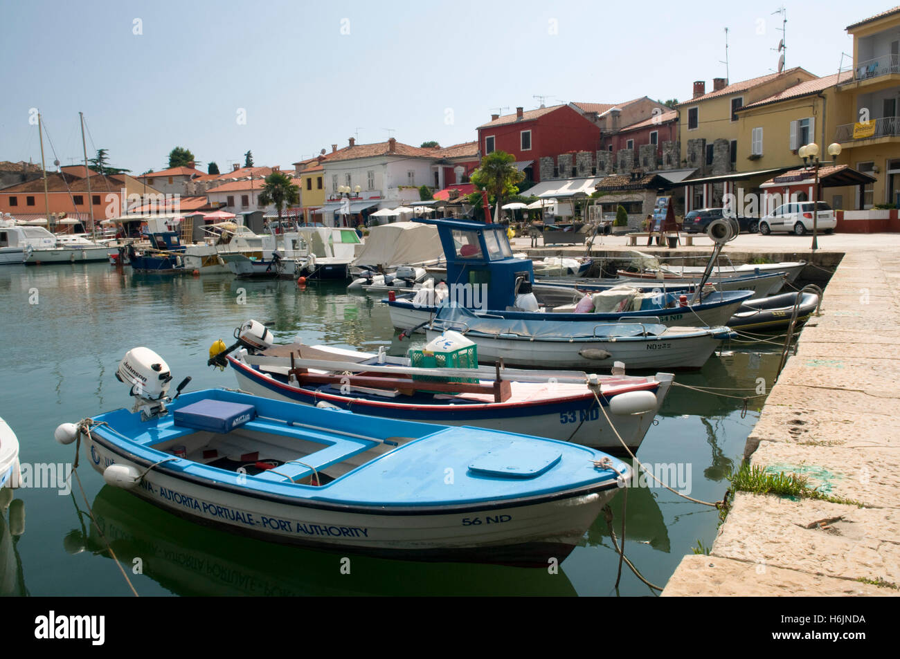 Angelboote/Fischerboote im Hafen von Novigrad, Istrien, Kroatien, Europa Stockfoto