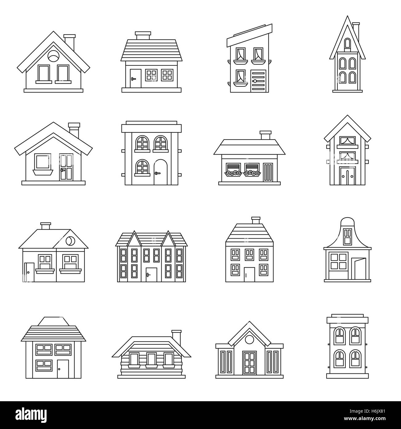 Haus-Ikonen-Set, Umriss-Stil Stock Vektor