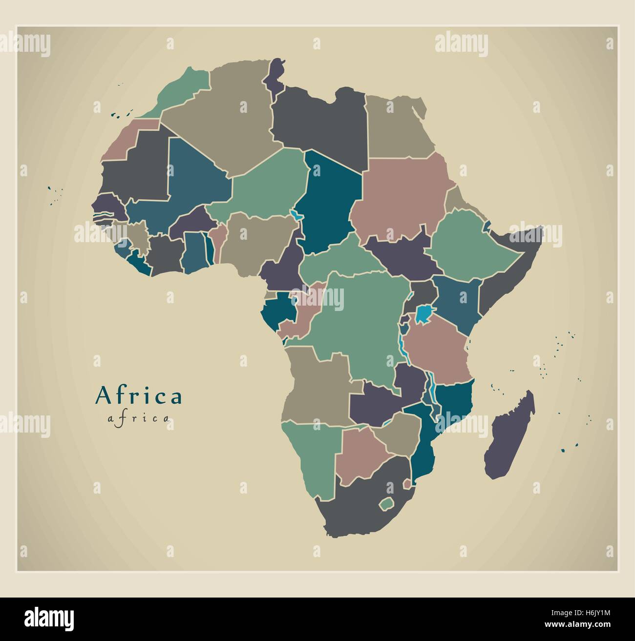 Moderne Karte - Afrika Kontinent mit Ländern politisch gefärbt Stock Vektor