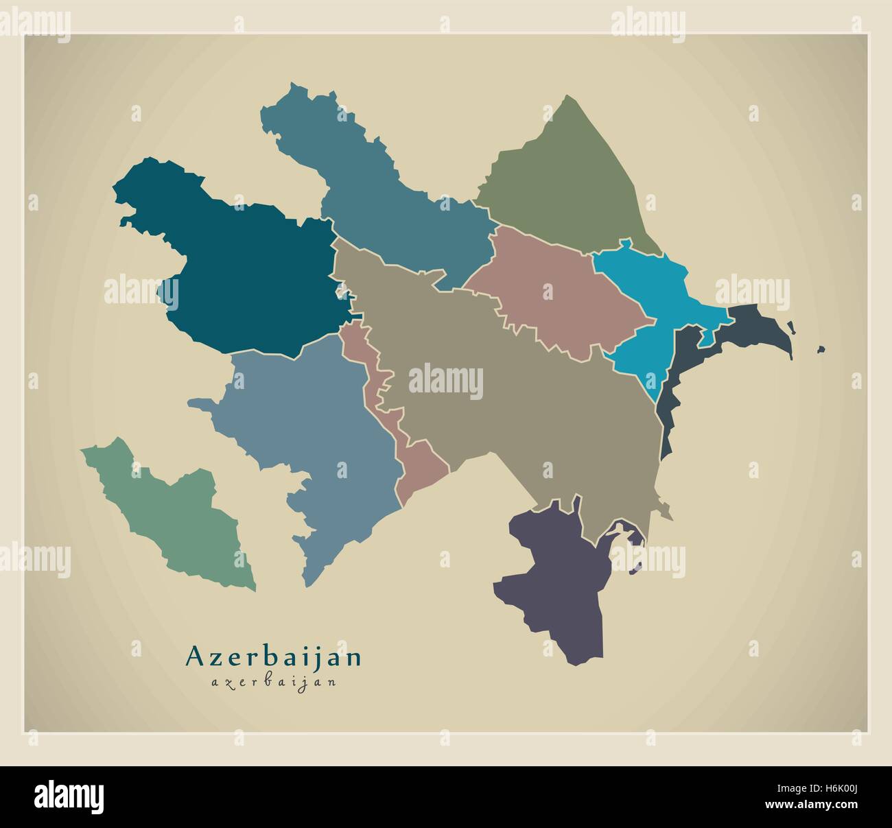 Moderne Karte - Aserbaidschan mit farbigen politischen Regionen AZ Stock Vektor