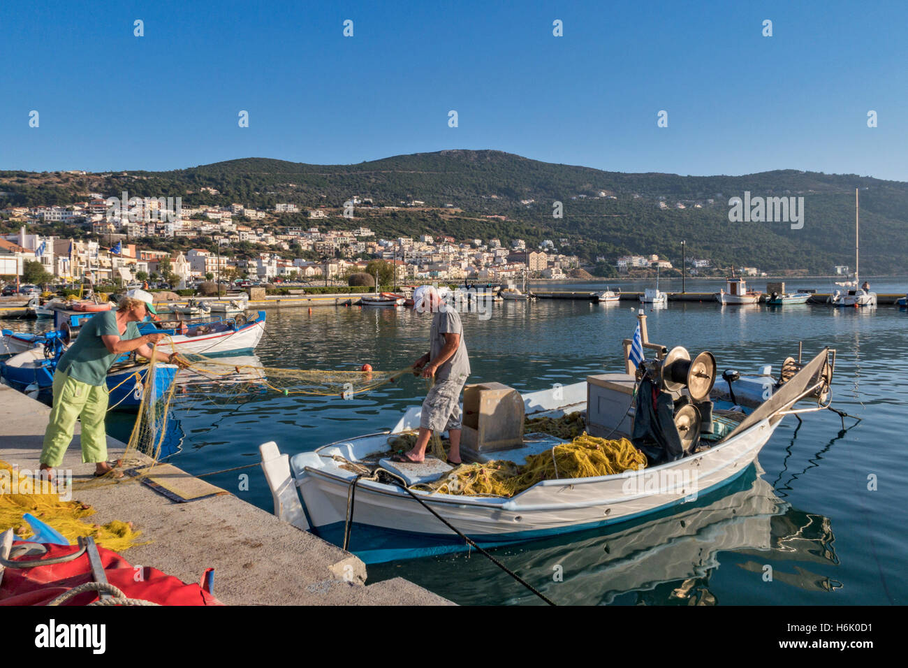 Angelboote/Fischerboote Insel Samos Griechenland Stockfoto