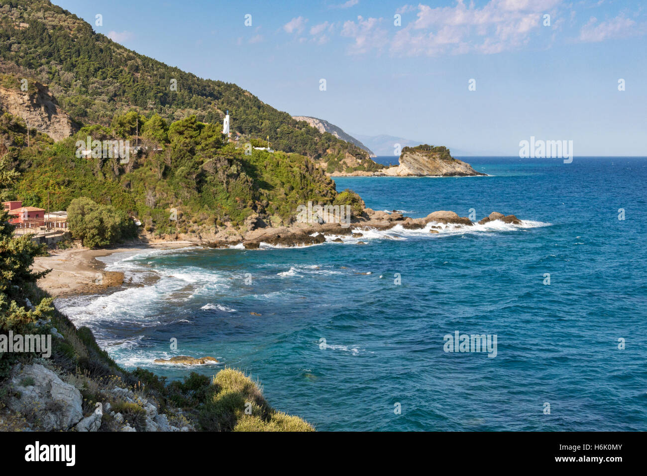 Malerische Aussicht von Potami Beach Samos Insel Griechenland Stockfoto
