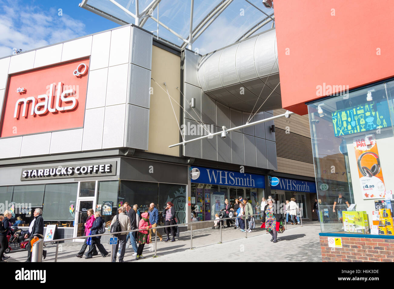 Eintritt zum Einkaufszentrum Malls, Basingstoke, Hampshire, England, Großbritannien Stockfoto