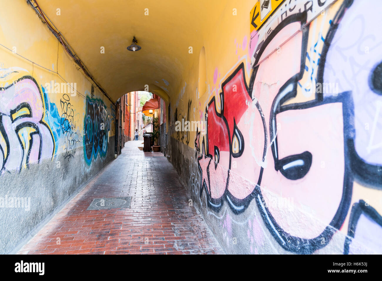 Lerici, Italien - 30. September 2016: Die Graffitis von einer Gasse in der alten Heimat-Mitte Stockfoto