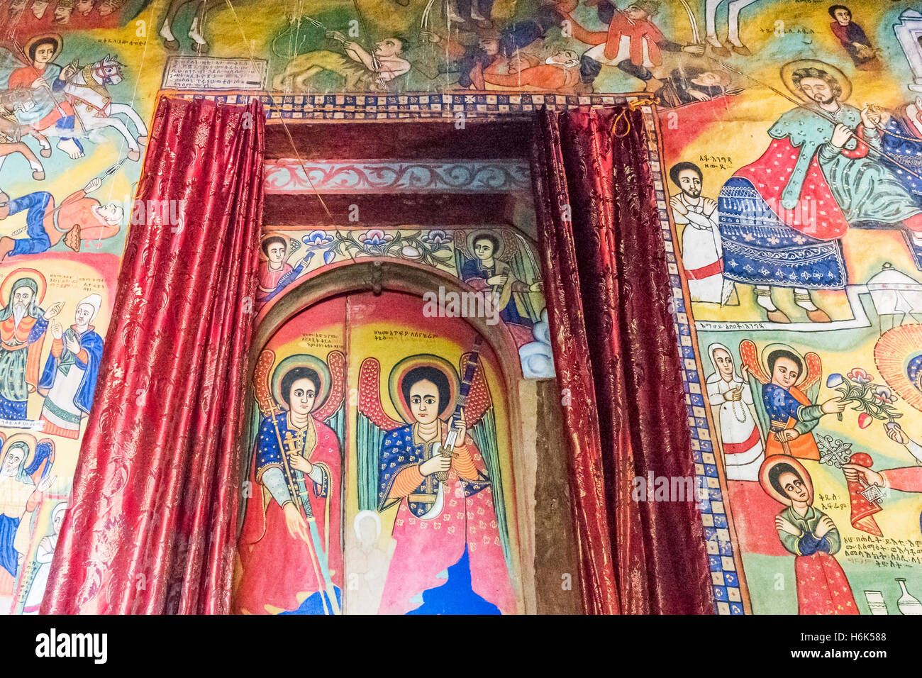 Äthiopien, Bahir Dar, die mittelalterlichen Heiligen Gemälde des Klosters Betremariam Ortodox Stockfoto