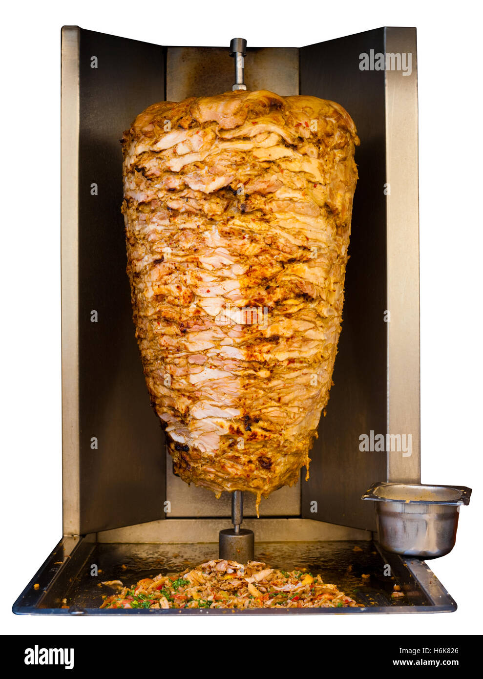 Gegrilltes Hähnchen aufgespießt, eine traditionelle Fleisch serviert im Inneren ein Döner-Sandwich in den arabischen Ländern im Nahen Osten, in Kochen Stockfoto
